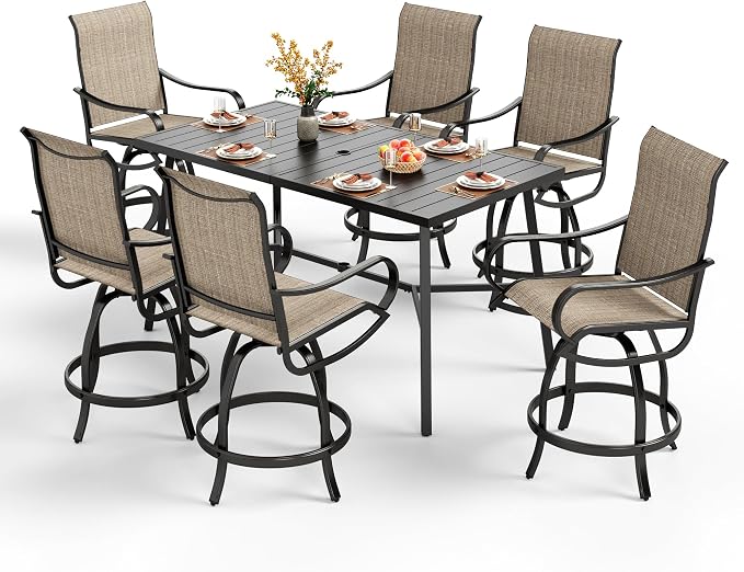 PHI VILLA 7 Piece Outdoor Bar Set, Counter Height Patio Bar Furniture Rectangle by PHIVILLAThepioneerofcomfortablehouseholdsupplies