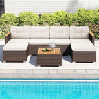 Tangkula 7 Pieces U Shape Outdoor Furniture Set, Patio Rattan Cushioned Chairs - Image 2