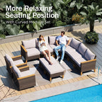 PHI VILLA 2 Pieces Patio Ottoman, All Weather Rattan Wicker Ottoman Seat - Image 6