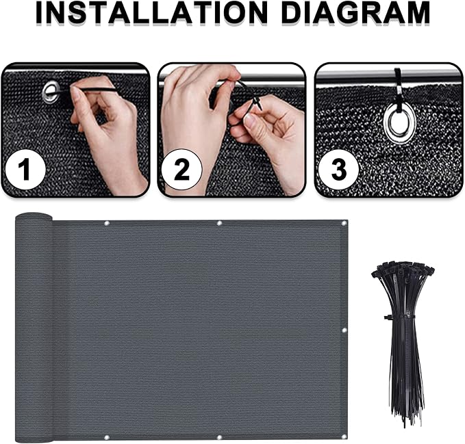 LOVE STORY 3'x16' Dark Grey Balcony Screen Privacy Fence Cover UV Protection - Image 3