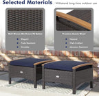 Tangkula 2 Piece Patio Rattan Ottomans, Outdoor Wicker Footstool w/Acacia Wood - Image 5