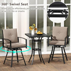 Tangkula 3 Pieces Patio Swivel Bar Set, Outdoor Metal Bar Table and Chairs Set - Image 7