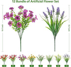 12 Bundles Artificial Flowers for Outdoor, No Fade Fake Plastic Flower Lavender - Image 3