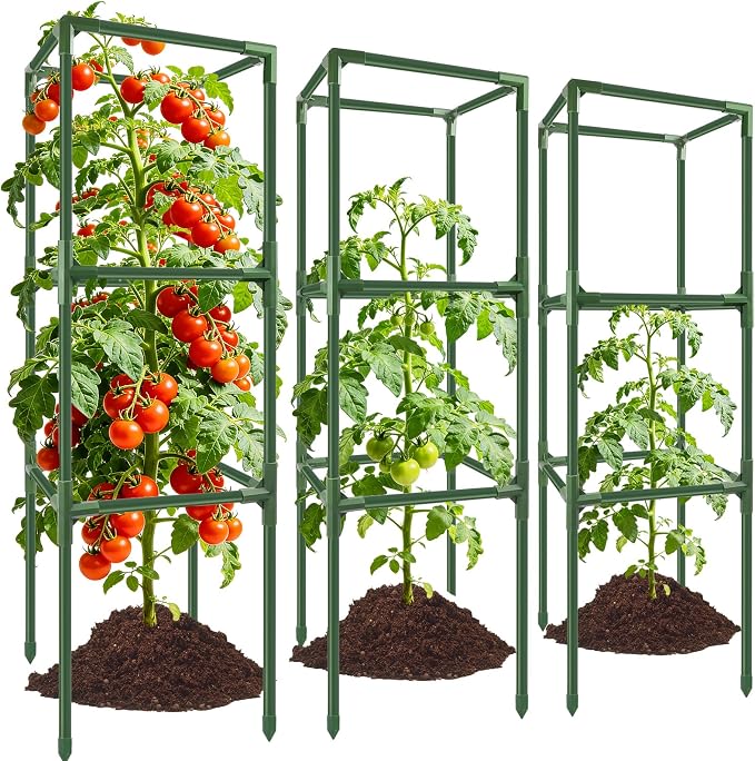 3 Pack Square Tomato Cages, Plant Support Tower Stakes Cucumber Pepper Trellis by Unknown