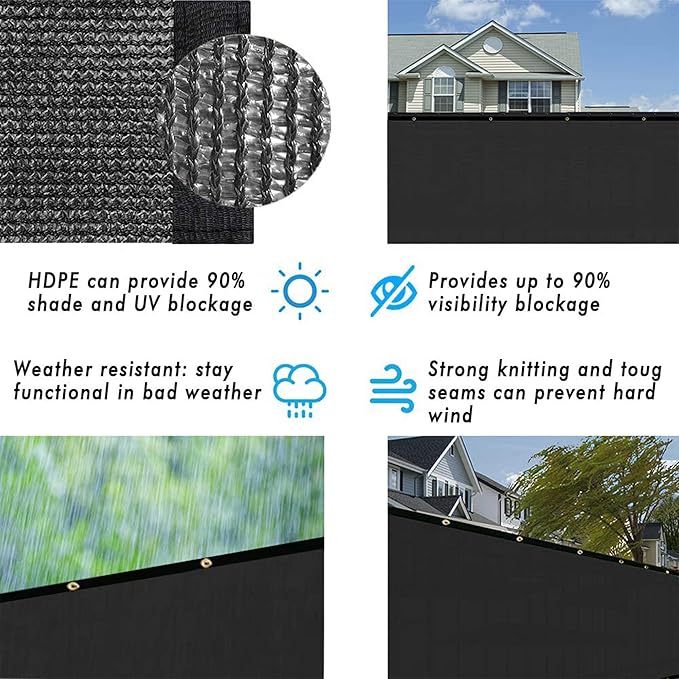 UPGRADE Privacy Fence Screen 3'x24' Black Outdoor 90% Visibility Blockage 170 - Image 5