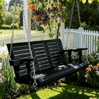 Wooden Porch Swing 3-Seater, High Backrest and Deep Seat, Bench Swing - Image 2