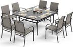 Patio Dining Set for 8, 8 x Stable Brown Dining Chairs, Outdoor Table and - Image 8