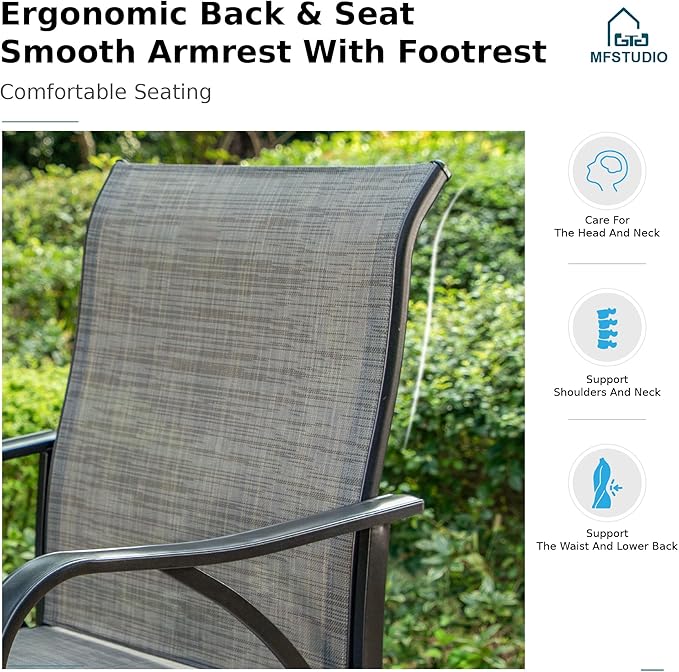 MFSTUDIO 3 Piece Patio Swivel Bar Set, Outdoor Bar Table and Chairs Set - Image 3
