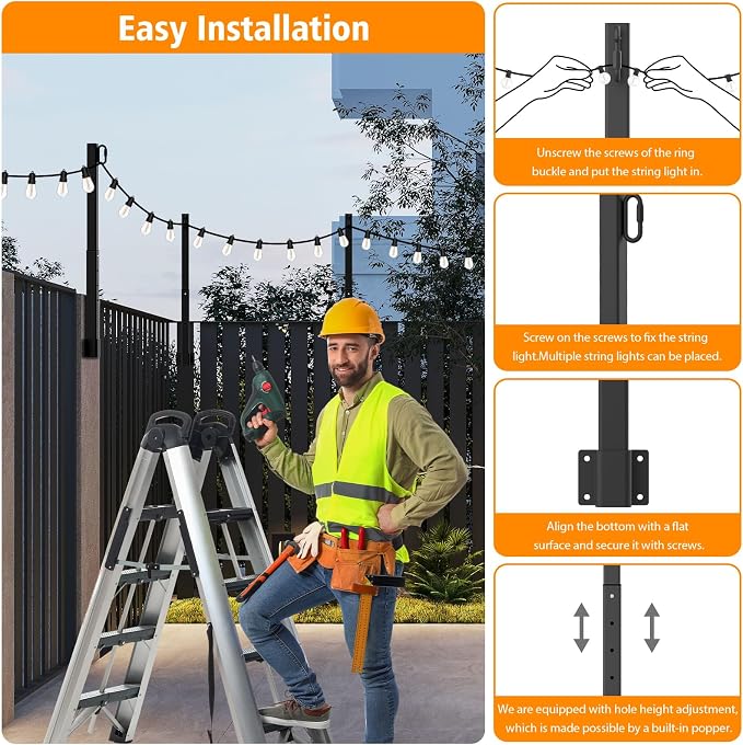 4 Pack String Light Poles, 2.8 Ft Light Poles - Image 6