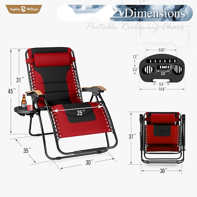 Sophia & William Oversized XXL Zero Gravity Chair, Padded Recliner Outdoor - Image 3
