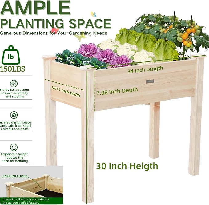 34x18x30in Wooden Raised Garden Bed - Image 3