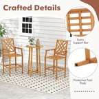 Tangkula 3 Piece Patio Bar Set, Teak Wood Bistro Furniture - Image 8