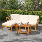 Tangkula L Shaped Outdoor Furniture Set, 5 Pieces Acacia Wood Patio - Image 2