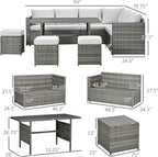Outsunny 7 Piece Rattan Outdoor Patio Furniture Set, L-Shaped Sectional Sofa - Image 7