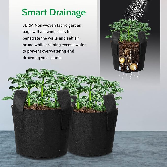 JERIA 12-Pack 2 Gallon Grow Bags, 300G Thickened Nonwoven Garden Pots, Heavy - Image 6