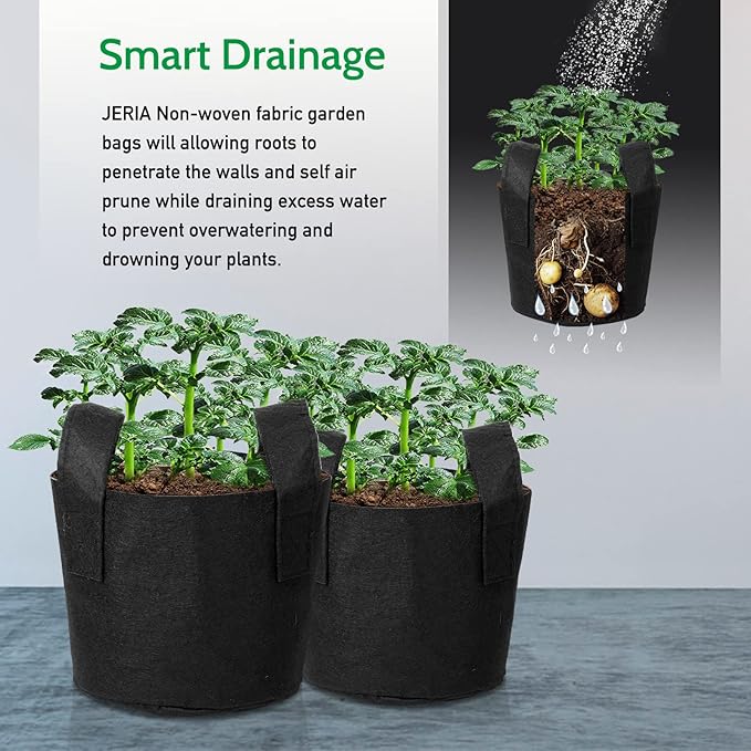 JERIA 12-Pack 3 Gallon Grow Bags, 300G Thickened Nonwoven Garden Pots, Heavy - Image 6
