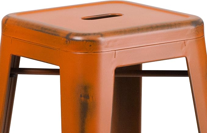 Flash Furniture Kai Commercial Grade 4 Pack 30" High Backless Distressed Orange - Image 6