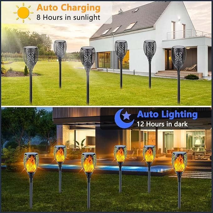 Upgraded Solar Lights Outdoor, 6 Pack Flickering Flame Solar Torch Lights - Image 5