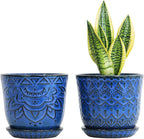 Gepege 6 Inch Blue Ceramic Planter, Plant Pot by Gepege