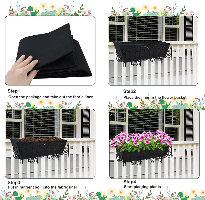 4PCS 30Inch Rectangle Window Box Liner Felt Planter Basket Liner Insert Black - Image 5
