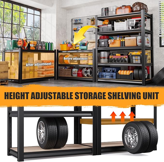 71.2"H-45.6"W Garage Shelving Heavy Duty Storage Shelves, Metal Adjustable - Image 6