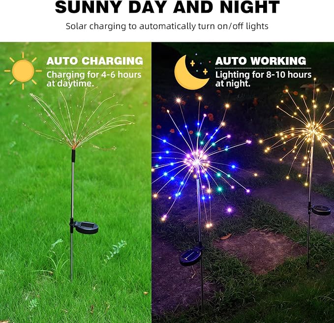 4 PCS Solar Firework Light, Outdoor Solar Garden Decorative Lights 120 LED - Image 4