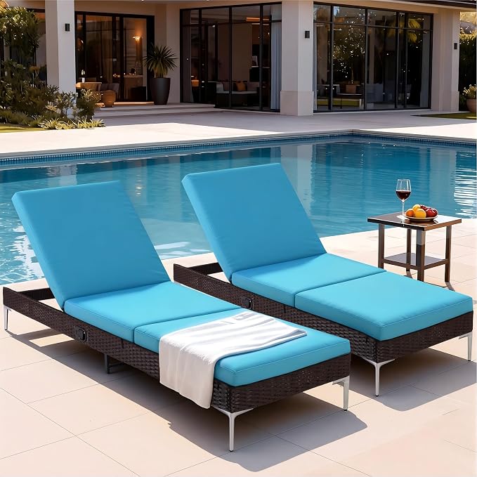 HOMREST Outdoor Lounge Chairs Set of 6, Patio Wicker Chaise Lounge - Image 2