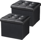 AmasSmile Storage Ottoman Folding Foot Rest Stool, Leather Footstool Bench by AmasSmile