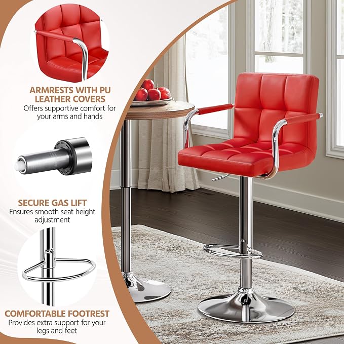 Yaheetech Bart Stools Set of 4, PU Leather Adjustable Barstools - Image 6