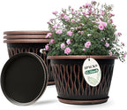 Usocik 4 Pack 10 Inch Retro Plant Pots, Vintage Striped Flower Pots by HQCUPB