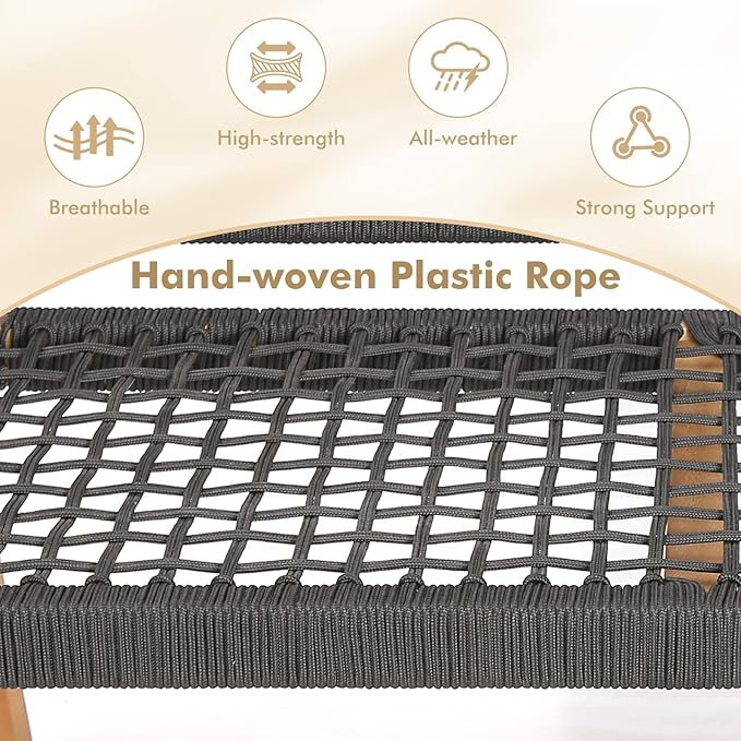 Tangkula Outdoor Acacia Wood Bench, All-Weather Rope Woven Garden Bench - Image 7