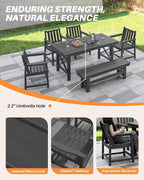 HDPE Outdoor Dining Set of 6, Patio Dining Table Set - Image 8