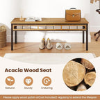Tangkula 3 Pieces Wood Patio Dining Set, Outdoor PE Wicker Rectangular Acacia - Image 5