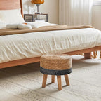 YMYNY Foot Stool Natural Seagrass Hand Weave, 12.6" Small Ottoman, Round - Image 4