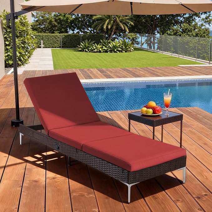 HOMREST Outdoor Chaise Lounge Chair, Patio Wicker Lounge Chair - Image 2