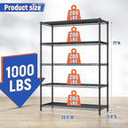5 Tier Storage Shelves 71"H Wire Shelving Adjustable Metal Shelving, 1000LBS - Image 3