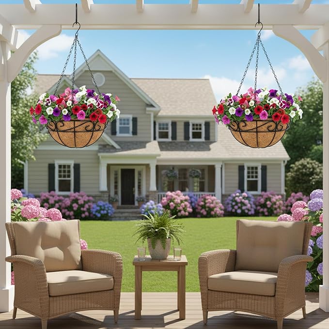 Outdoor Metal Hanging Planters Basket Hanging Baskets - Image 6