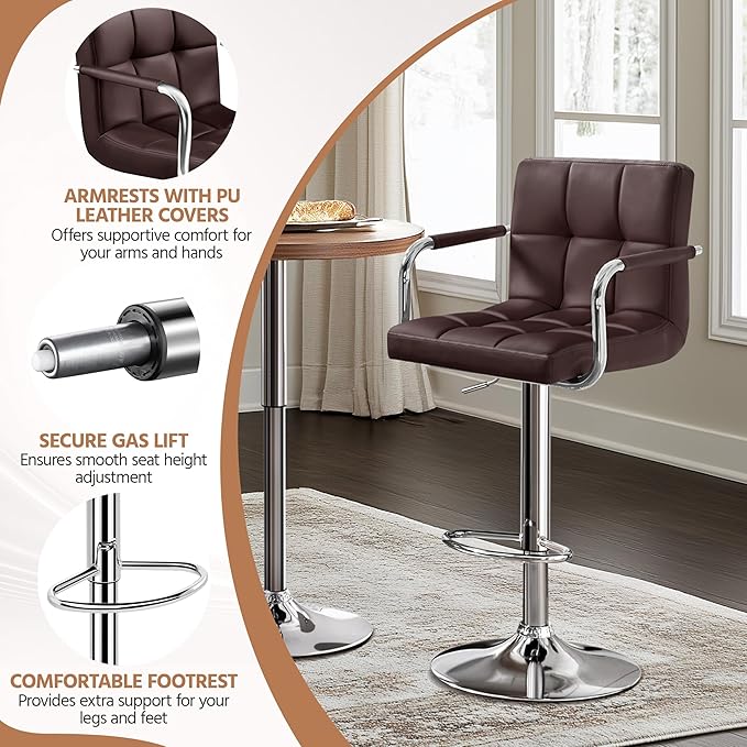 Yaheetech Bart Stools Set of 4, PU Leather Adjustable Barstools - Image 6