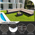 Tangkula 10 Pieces Patio Sofa Set, Outdoor Wicker Conversation Set - Image 6