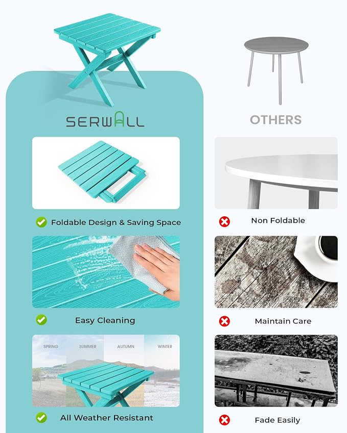 SERWALL Folding Outdoor Side Table Set of 6, Adirondack End Table - Image 6