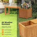 VINGLI Outdoor Wood Bench with Planter Boxes, 2-in-1 All-Weather Porch Bench - Image 6