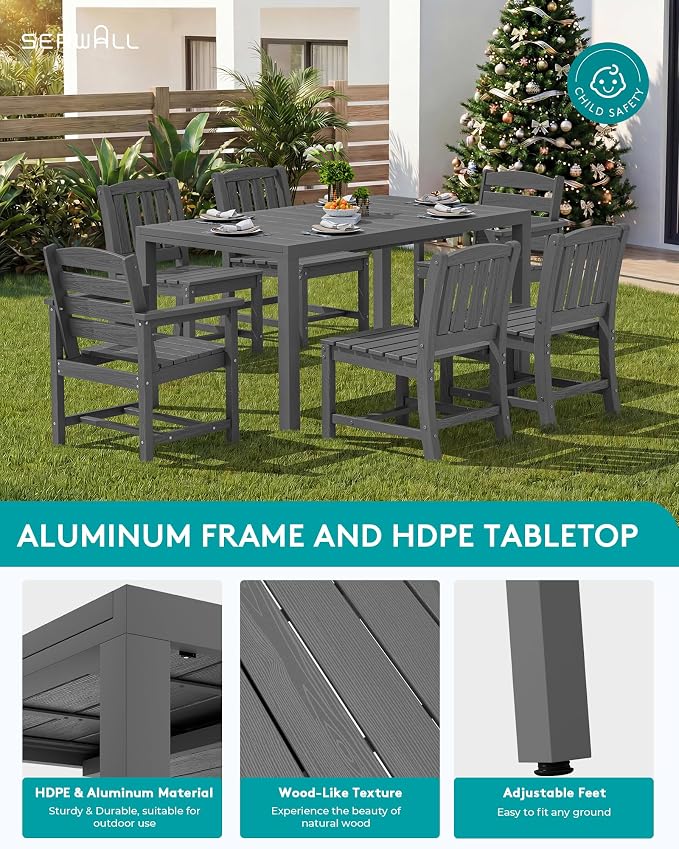 SERWALL 7-Piece Outdoor Dining Set, All Weather HDPE Outdoor Furniture Set - Image 5