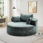 Oversized Round Chaise Longue Chair Indoor, Modern 55-inch Upholstered Chenille - Image 3