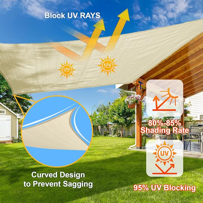 SUNLAX Sun Shade Sail 20' x 20' Butter Cream Square Canopy Sail Shade Cover UV - Image 4