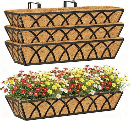 24 Inch Window Deck with Coco Liner, Fence Metal Hanging Flower Planter Window by YM