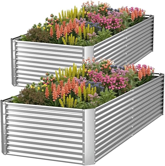 2 Pack Tall 8x4FT Raised Beds for Gardening, Corrugated Galvanized Steel Raised by OZMSHF