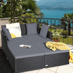 HAPPYGRILL Outdoor Rattan Daybed Patio Loveseat Sofa Set - Image 2