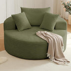 Oversized Round Chair Lounge Chaise Indoor, Upholstered Corduroy Deep Seat by Lakifun