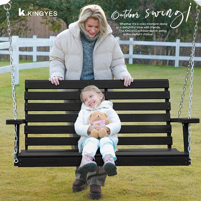 KINGYES Outdoor Hanging Porch Swing Set of 4, 2 Seat Patio Chair - Image 6