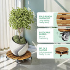 Idzo 2-Pack 14 Inch Acacia Wood Rolling Round Plant Caddy, Plant Caster - Image 2